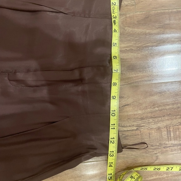 Satin wide leg brown high rise pleated darted elegant pants - Picture 5 of 5